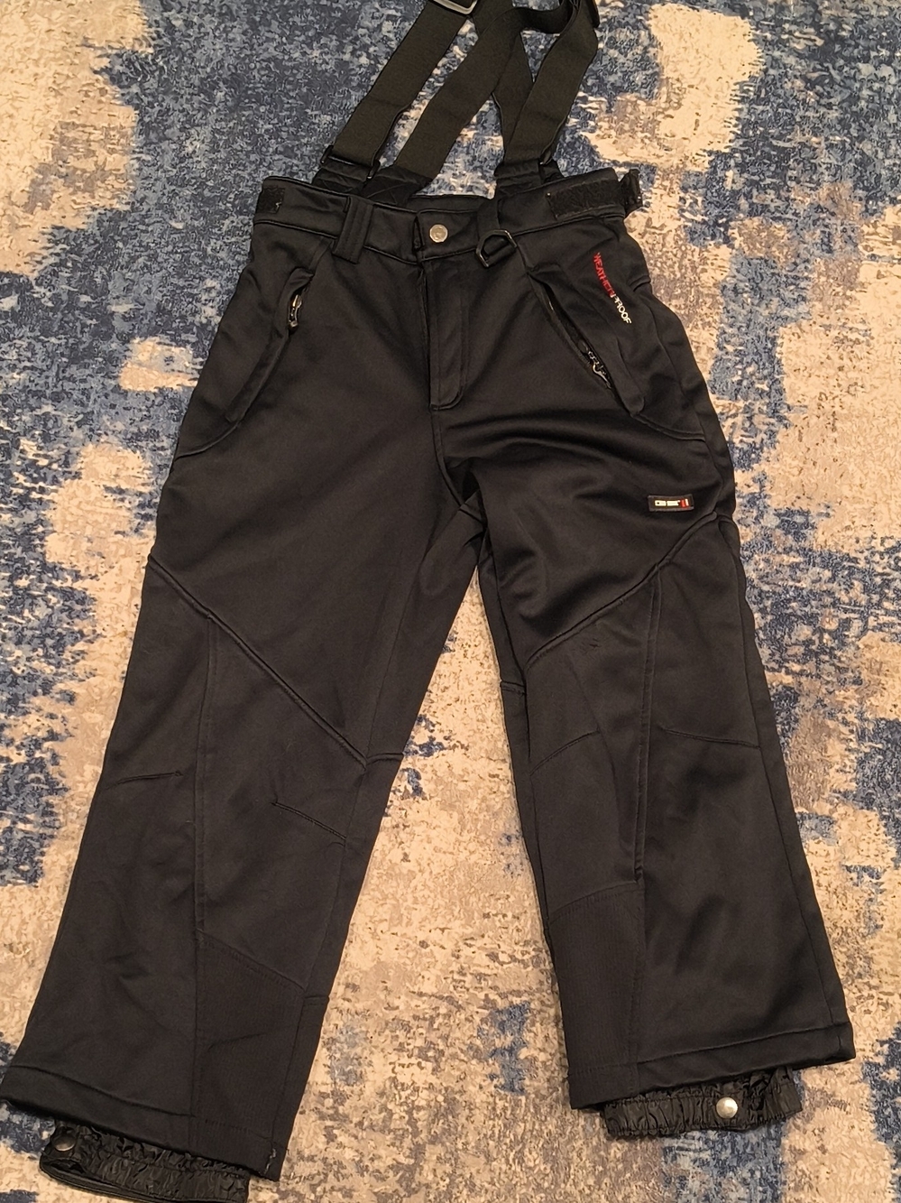 Weatherproof Black Kids Snow Overalls with Adjustable Suspenders